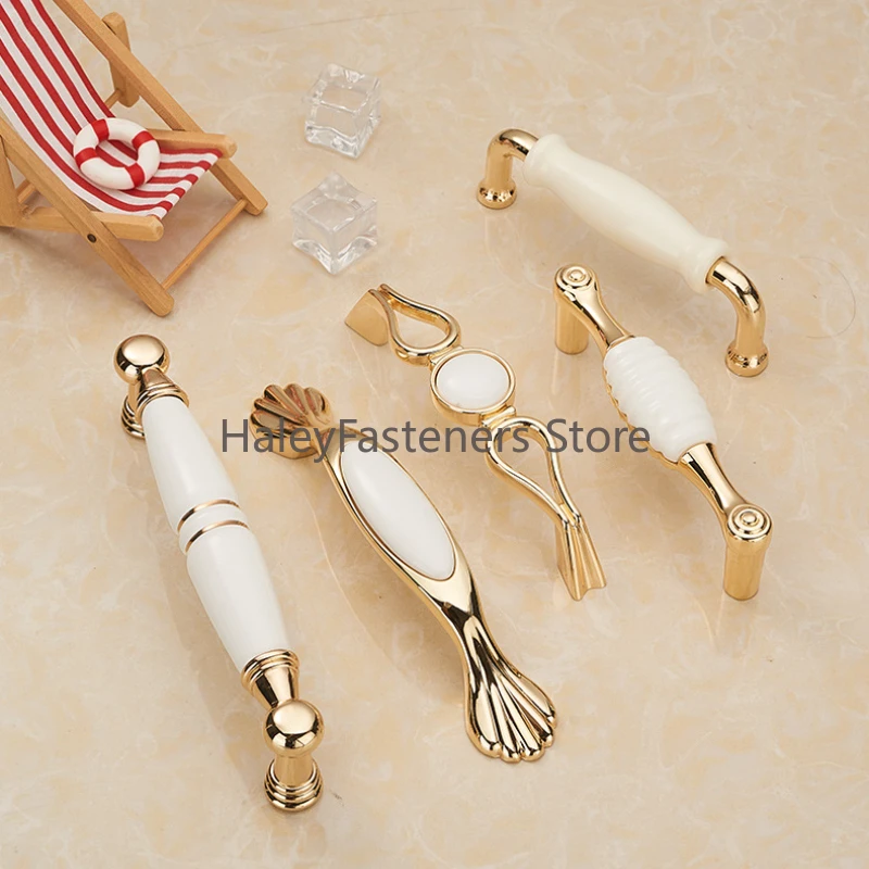 Gold White Ceramic Zinc Door Pull Up Bar Muebles Furniture Kitchen Cabinet Handle Cupboard Wardrobe Closet Bedroom Drawer Knob