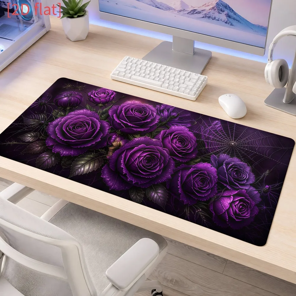 Compatible with both computers and gaming consoles with an easy-to-clean purple rose spider-web anti-slip design tapis de souris