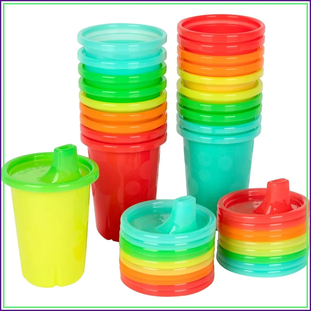 

Spill Proof Sippy Cups Rainbow Party Pack - Reusable Toddler Cups with Snap On Lids, 20 Count, Ages 9 Months+