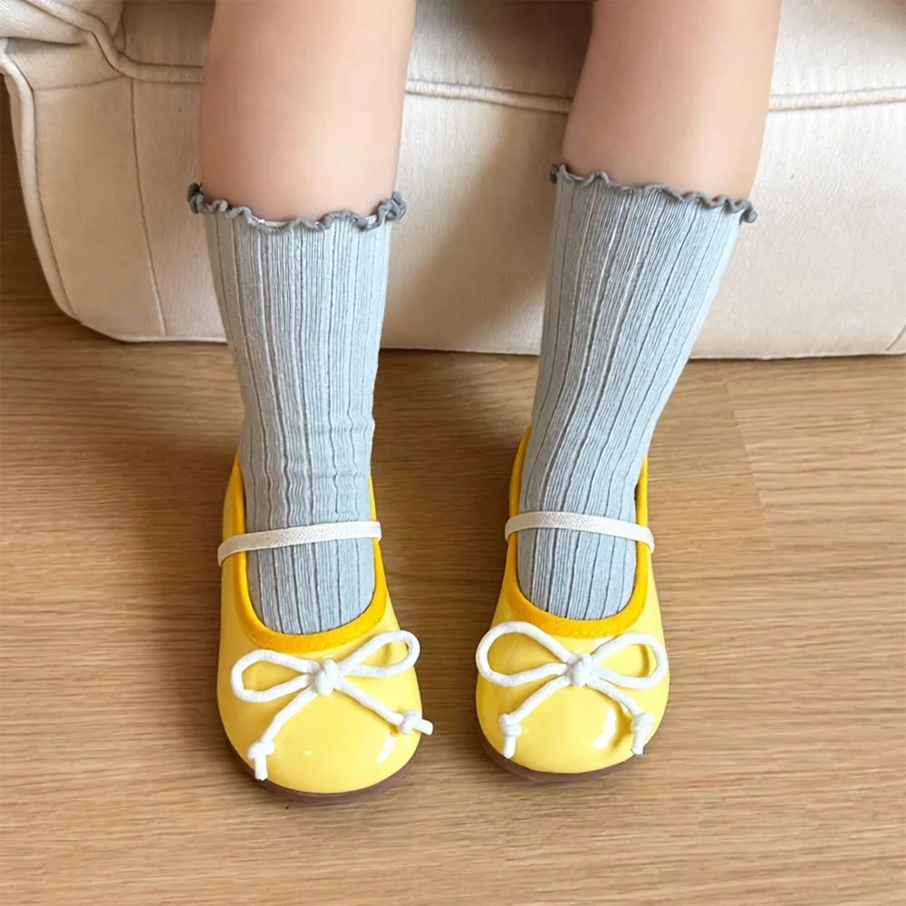 4Pairs New Toddler Girls Frilly Socks Cotton Solid Color Infant Baby Floor Socken Children's Midded Tube Sock For Kids 0-7Y