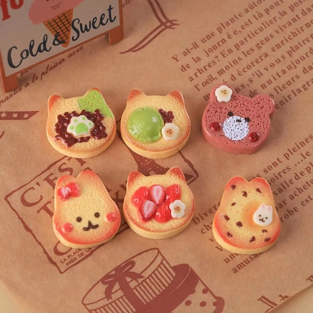 6/12/18PCS Miniature Dollhouse Food Simulation Cartoon Toast Cookie Resin Charms for Doll Accessories