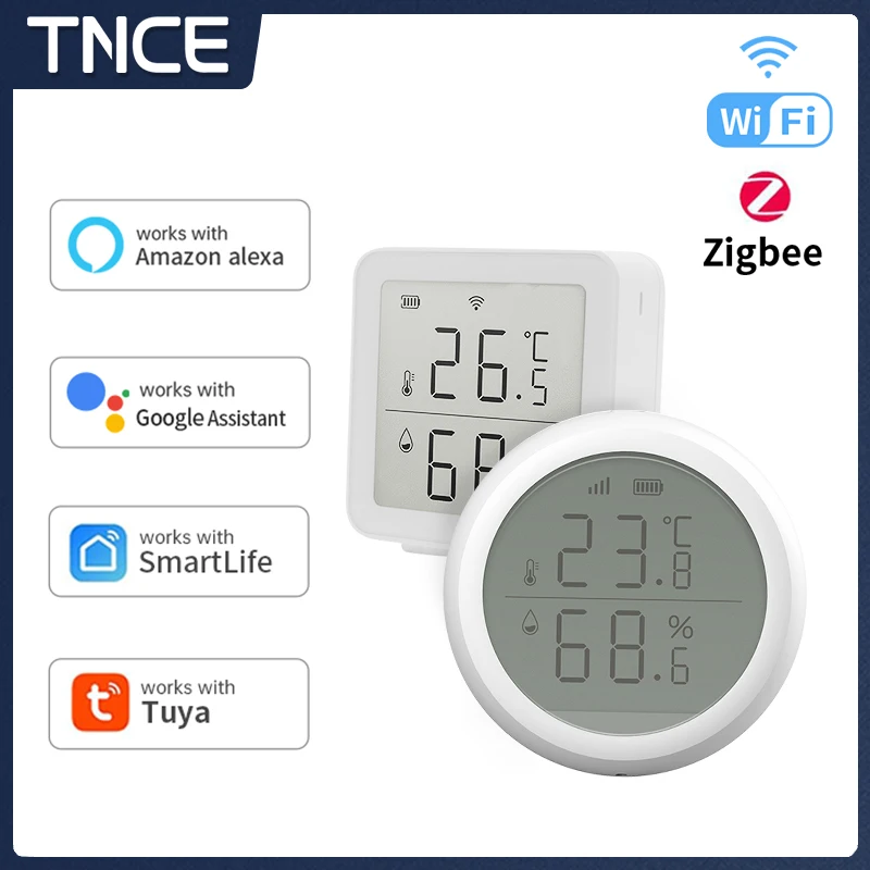 

Датчик температуры и влажности TNCE Tuya Wi-Fi/ZigBee для умного дома со светодиодным экраном, приложение для дистанционного управления, работает с Alexa Google Home