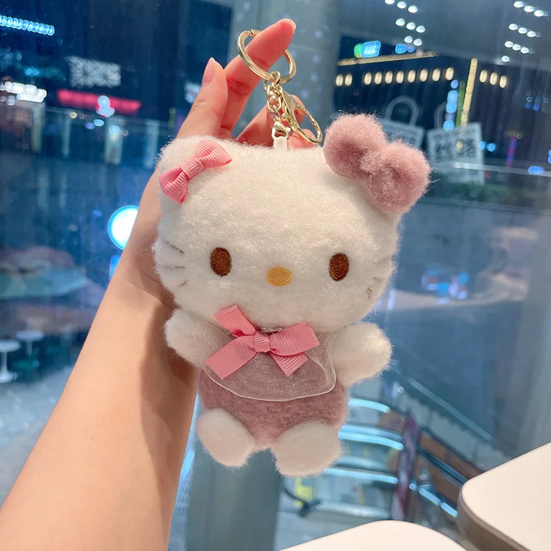 Sanrio Hello Kitty Plush Toys Keychain Cute Kuromi Cinnamoroll Plushie Pendant Keyring Cartoon My Melody Pompom Purin Keychains