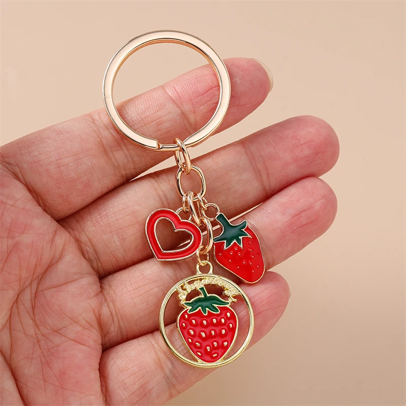 Niedliche Frucht-Schlüsselanhänger: Emaille-Apfel, Erdbeere, Wassermelone, Herz-Anhänger für Frauen und Männer, Auto-Schlüssel, Handtaschen-Schlüsselketten, DIY-Geschenk – Detail 5