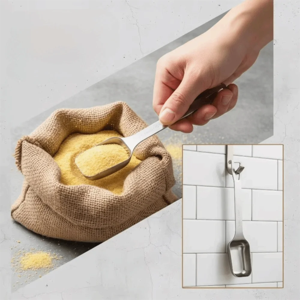 304 Stainless Steel Square Head Measuring Spoon Long Handle 15 ML Seasoning Spoon Hanging Hole With Scaled Flour Spoon Baking