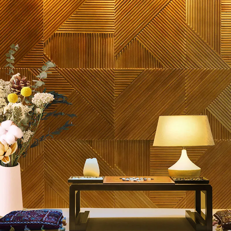 

60x60cm High-end 3D Wall Decor Panel Japanese Vertical Wooden Grille Solid Wood Mosaic Tile for TV Background Bar Office Decor