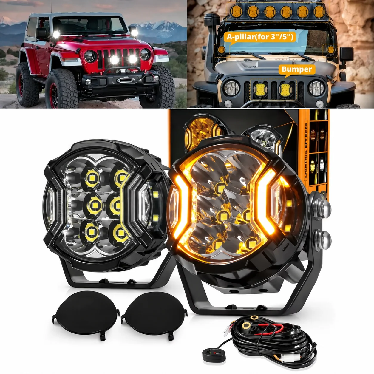 HAOLIDE3 Inch 108W LED Side Shooter White Pod Lights with Amber DRL LED Driving Light for ATV UTV SUV Off Road off-road use