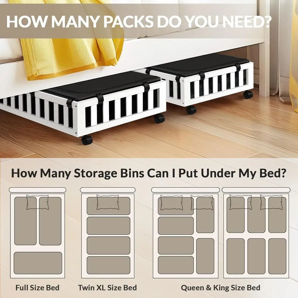 Pojemniki bambusowe na kółkach, 39x20x7,8 Duże pojemniki pod łóżko w kolorze białym