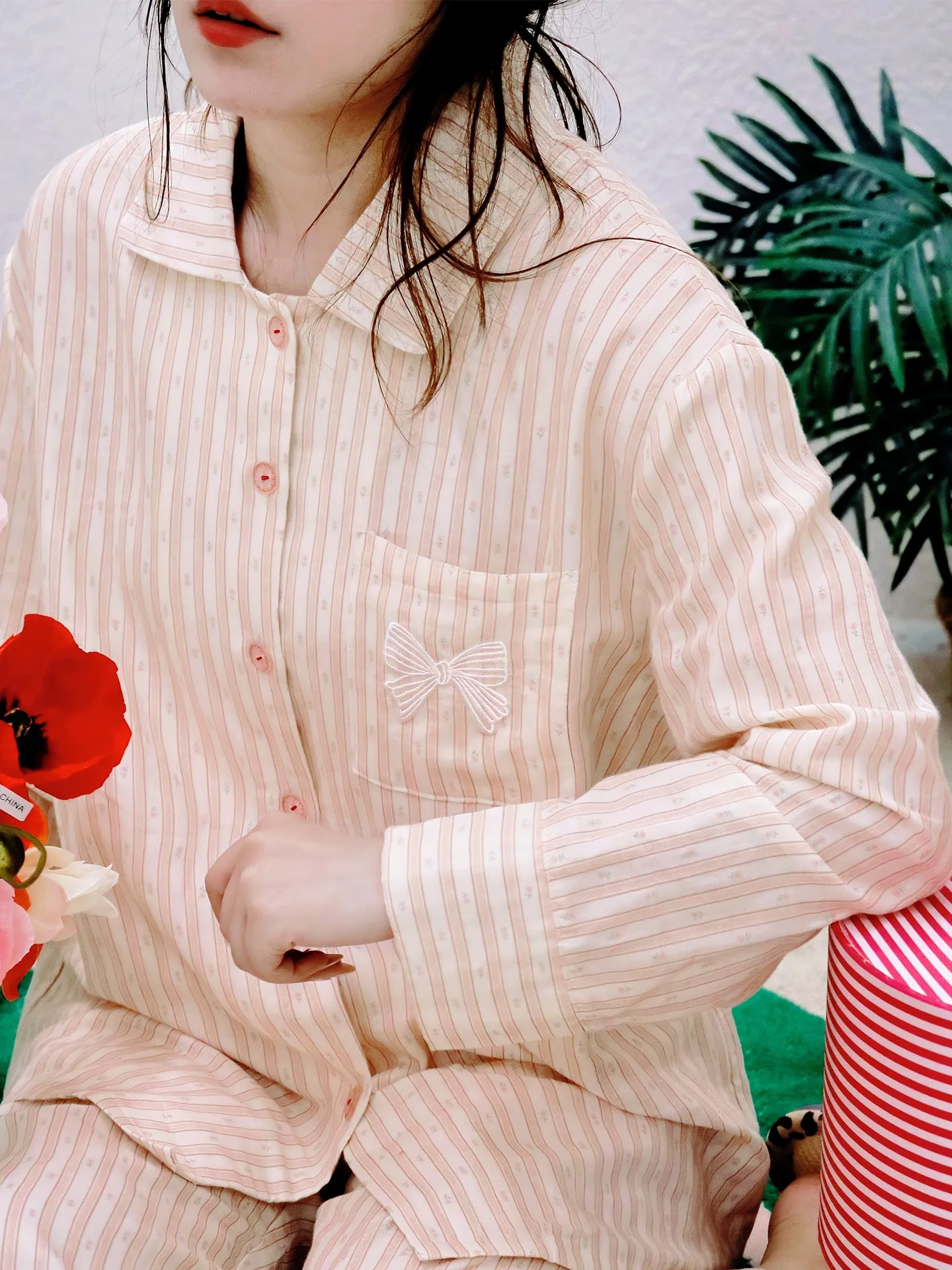 pink-cherry-blossom-stripes-long-sleeve-long-pants-sleepwear-fishhome-original-pure-cotton-simple-design-four-seasons-style