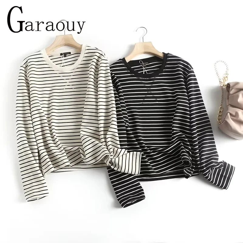 Garaouy 2023 Spring Loose Stripe Pullover Women Sweater Fashion Thin Knit Sweaters Woman Vintage Long Sleeve Female Jumper Tops