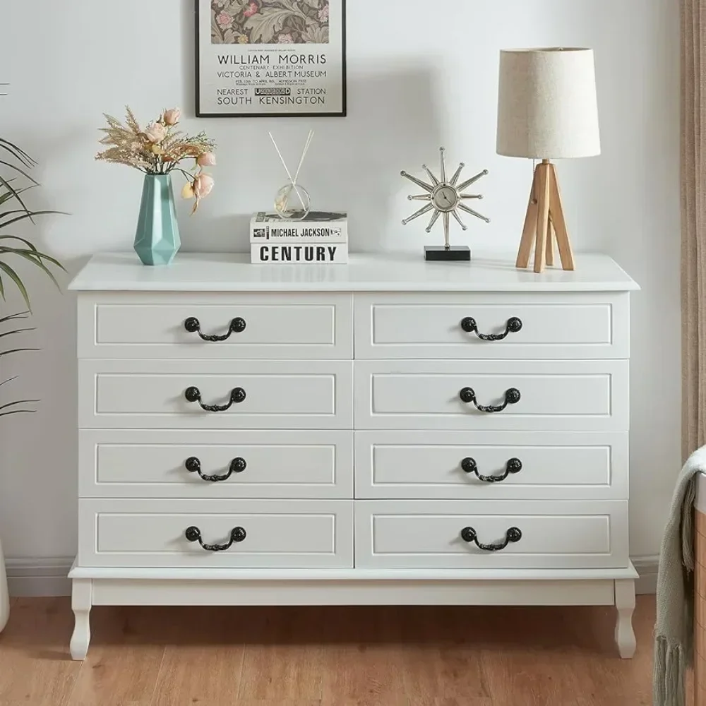 

White Dresser with 8-Drawer Wood Dresser Chest for TV Stand, Modern Storage Dresser Cabinet with Wide Drawers MDF Board