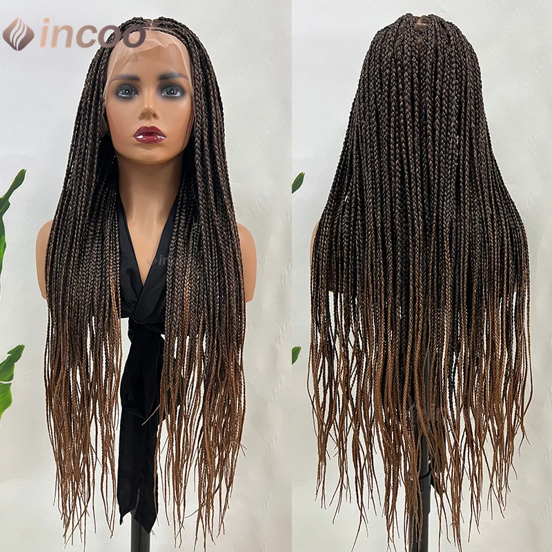

36 Inch Synthetic Braided Wigs For Black Women Knotless Box Full Lace Braids Wig African Braids Hair Cornrow Braids