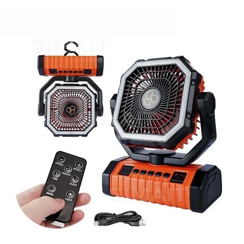 Outdoor Camping Fan Light, High Wind, Long Battery Life, Rechargeable, Night Fishing Lighting, Hanging, Portable