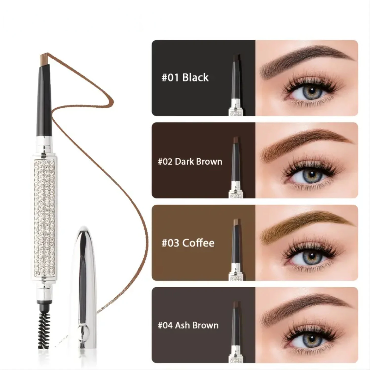 Waterproof Black Microblade Eyebrow Pencil Shaper - Young Vision, Brush, Extra Brow Pencil Tip, High Grade Carnauba Wax, Coconut