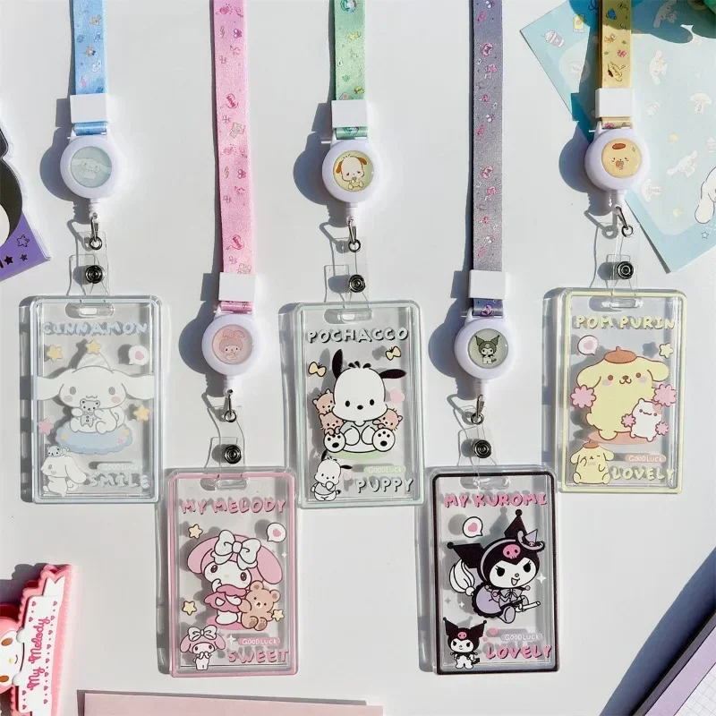 New product Cinnamoroll Pompom Purin Kuromi My melody anime cartoon cute kawaii student campus retractable lanyard card holder