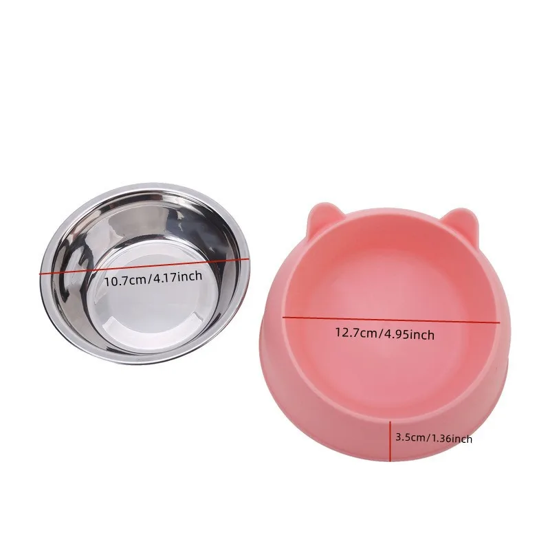 Cute Cat Dog Bowl Protect The Cervical Spine Oblique Mouth Pet Stainless Steel Fall-resistant Food Bowl Pet Supplies