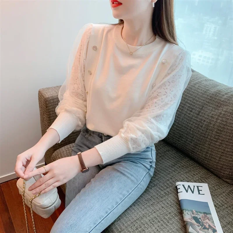 

The Latest Women's Spring Design French Puff Sleeve Base Korean Fashion Sweater