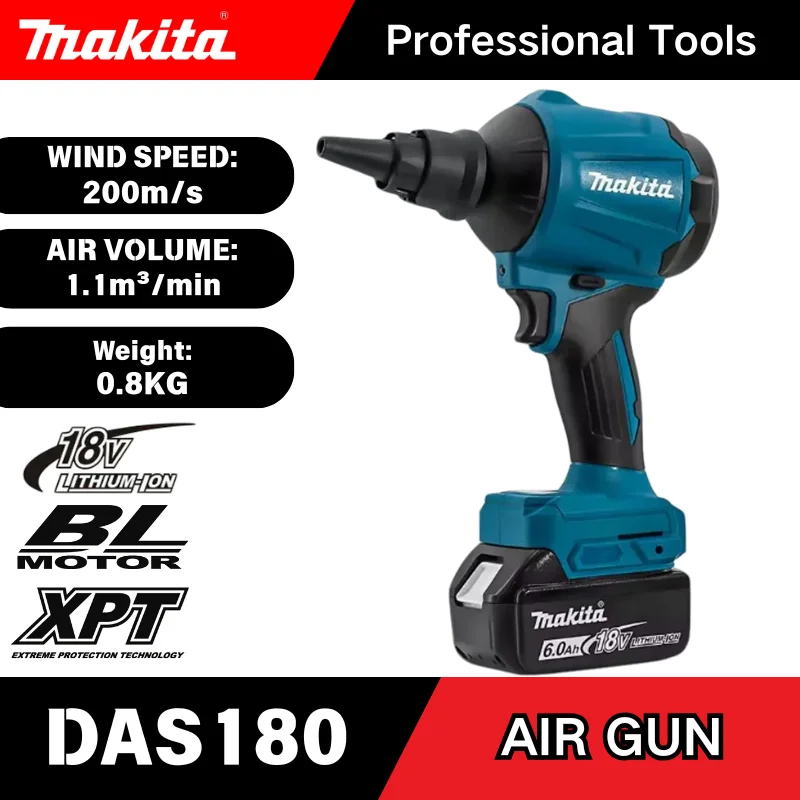 

New Makita DAS180 Brushless Air Blower Cordless Air Dust Removal Gun with Nozzle 18V Multifunction Dusting Machine Inflator Tool