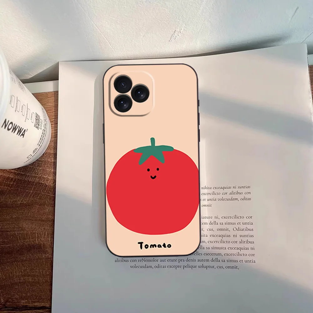 Cartoon Fruit Tomato Eggplant Simple Style Phone Case For IPhone 12 11 13 14 15 16 Max Pro Plus Black Soft Silicone Cover