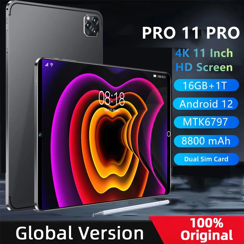 2024 Global Version Original 11 Inch Tablets Android 12 16GB RAM 1T ROM Dual 5G LTE Phone Call Bluetooth WiFi GPS WPS Tablet PC