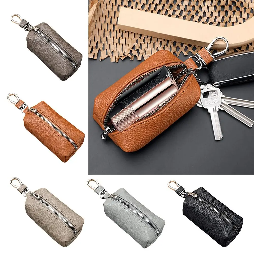 Unisex Leather Key Pouch Bag Multifunctional Large-Capacity Key Holder Organizer Pouch Zipper Coin Purse Men Women