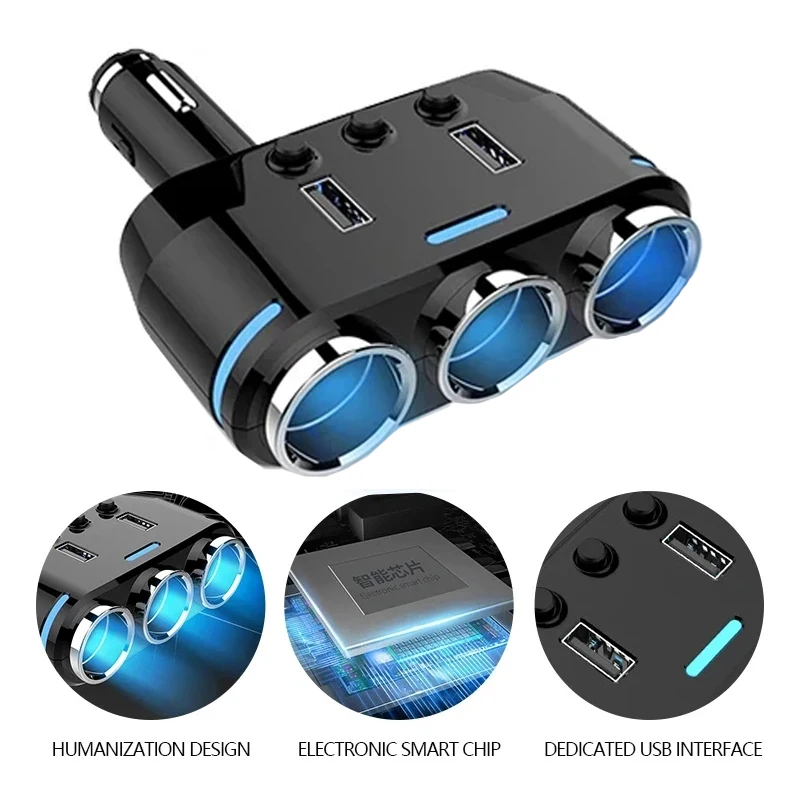 Car Cigarette Lighter Socket Splitter Plug 12V-24V LED USB Phone Charger Adapter Voltage Car Cigarette Lighter Extension Cable