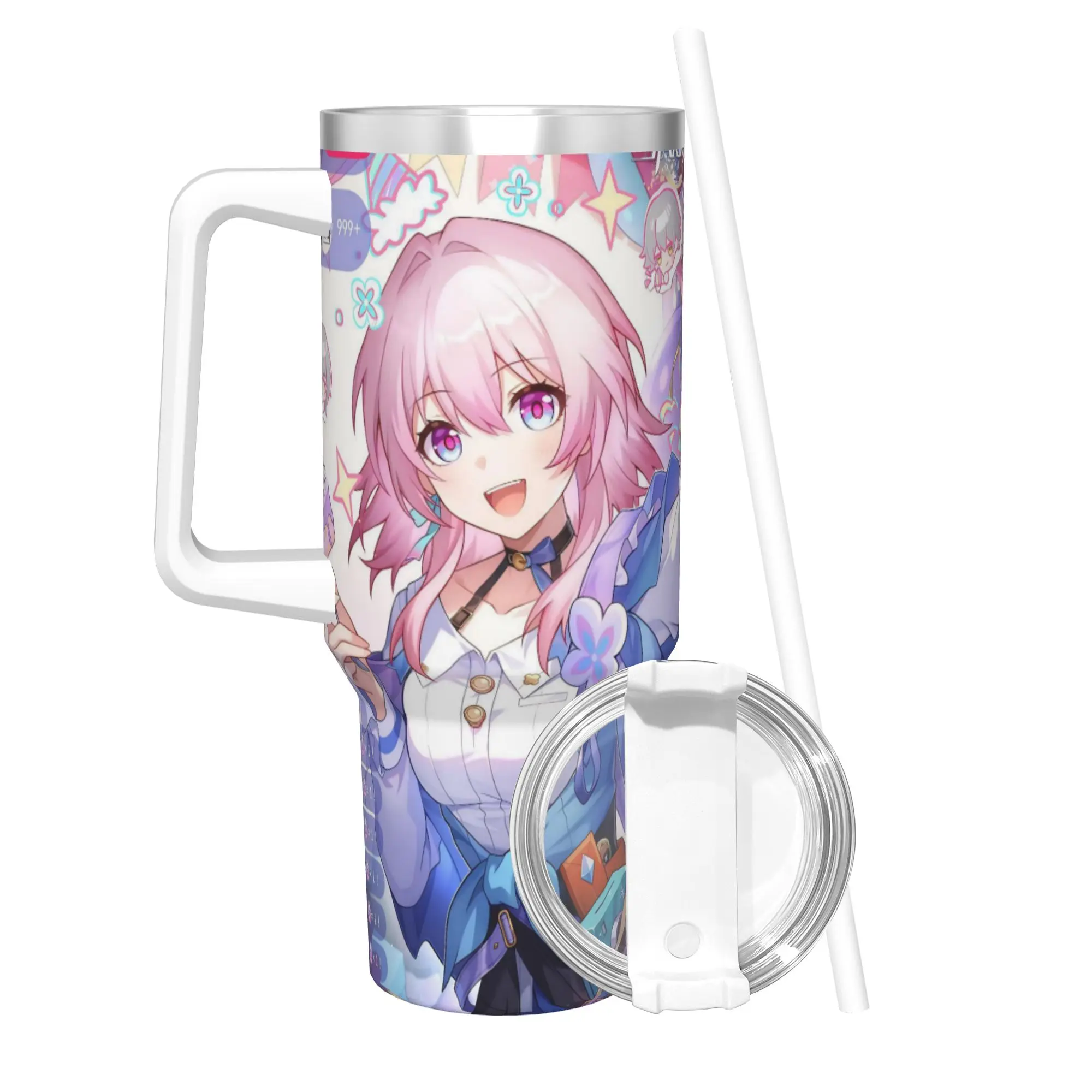 Honkai Star Rail Tumbler With Straw  Stainless Steel Travel Mug Double Wall Vacuum Insulated for Cold Or Hot 40oz