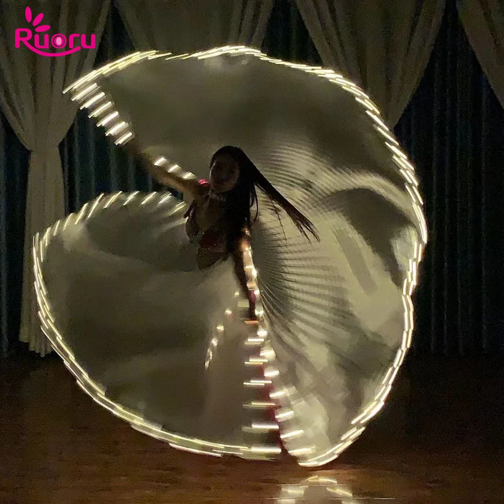 Ruoru Led Luminous Belly Dance Wings Show Props Fluorescent Dance Yellow Light Slit Wings Adult Bellydance Isis Wings Carnival