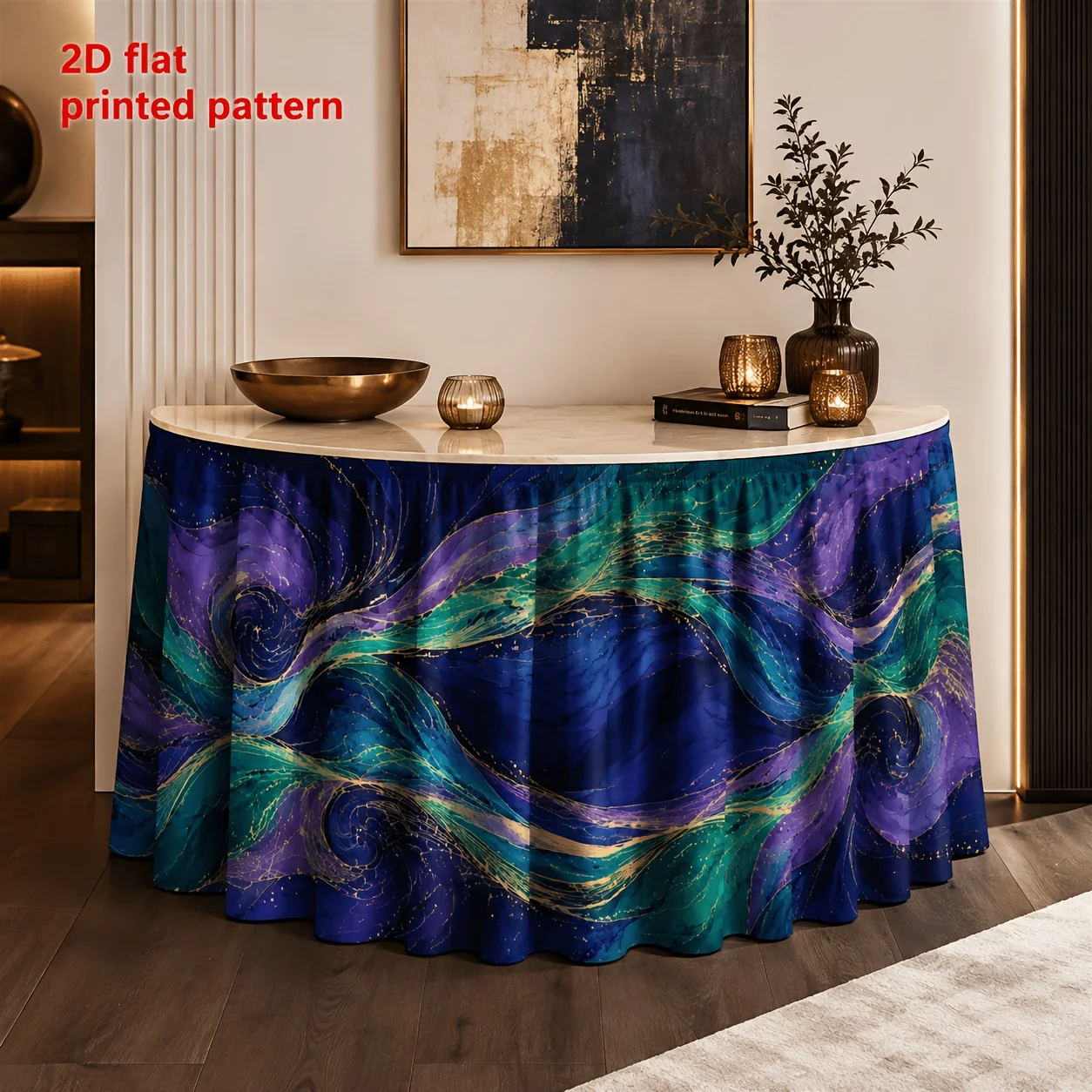 1 tablecloth table skirt, abstract flow art design, wedding reception, banquet and dining event decoration