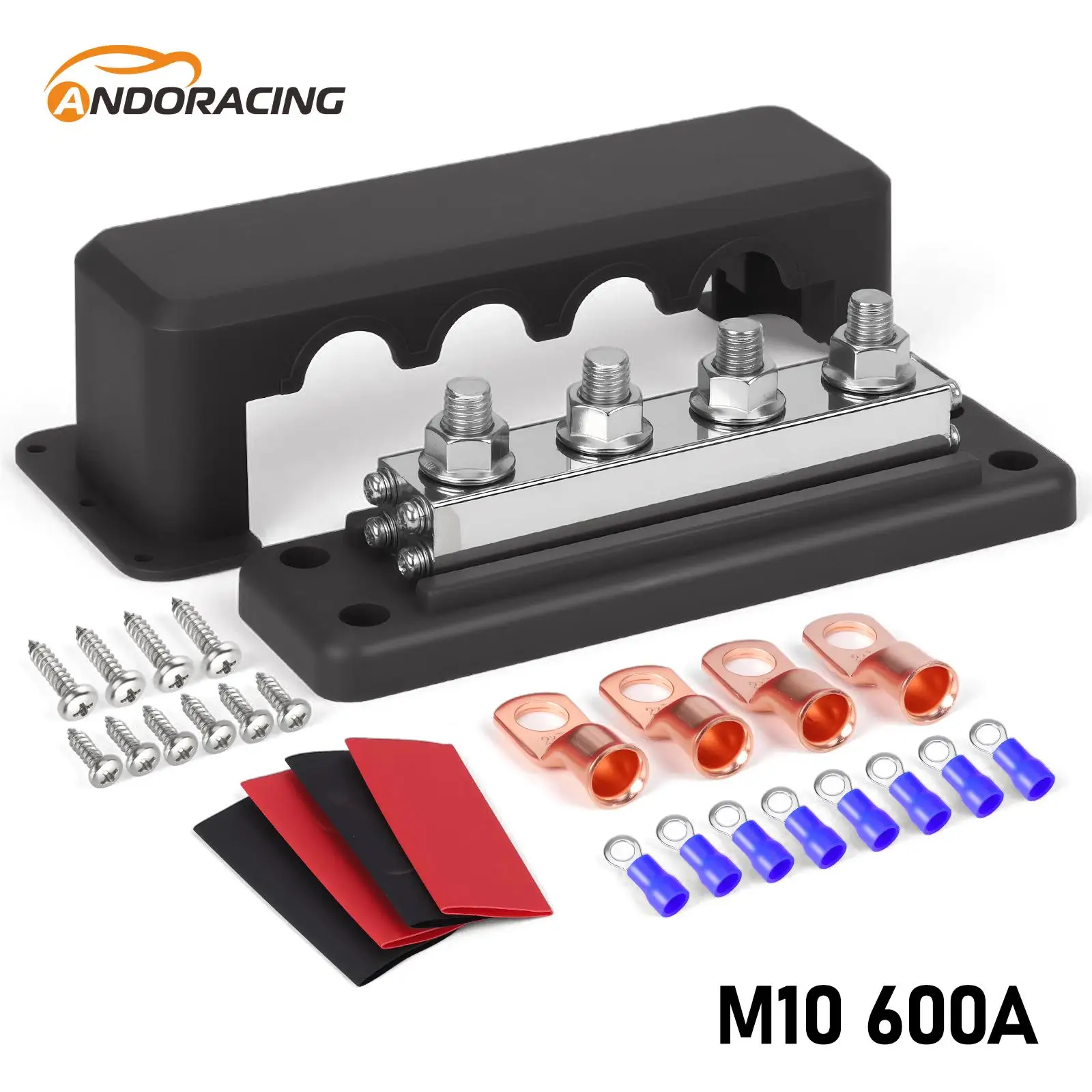 

12V-48V 600A DC Stud M10 3/8" Car Power EV Charger Distribution Brass Block Bus Bar Electrical Terminal Block For Truck Boat RV