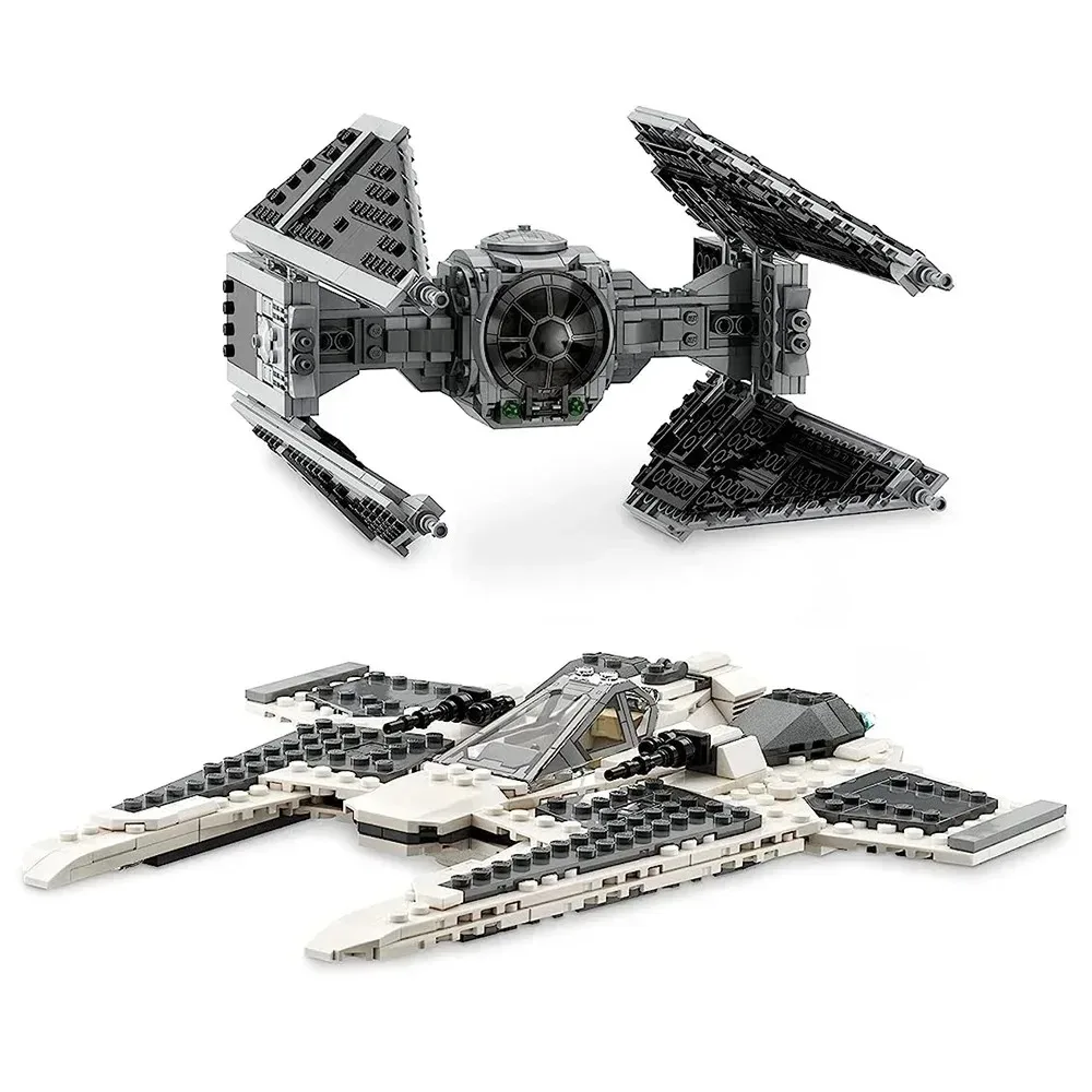 MINISO Disney 2024 New Fighter Plane Model Toy, Fighter vs TIE Interceptor 75348 Building Blocks Set, Fans to Make and Display