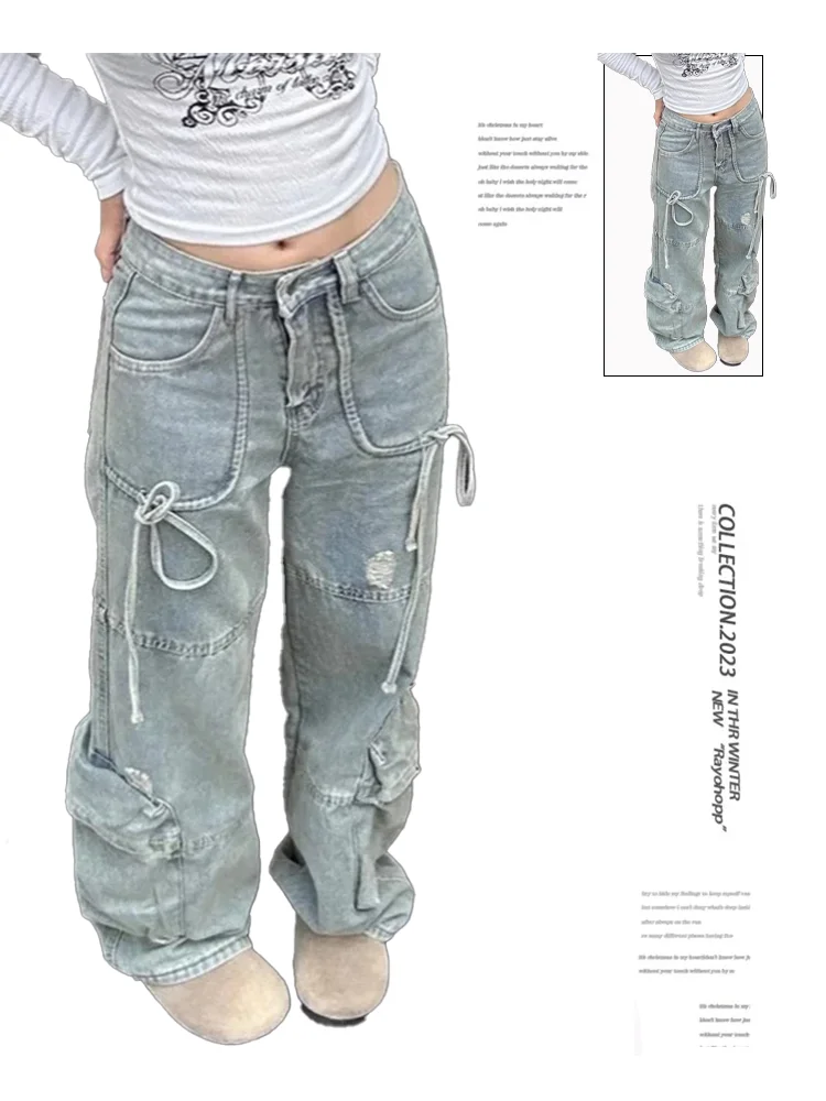 

Women Y2k Cargo Jeans Harajuku Oversize Denim Trousers 90s Aesthetic Y2k Jean Pants Vintage Japanese 2000s Style Trashy Clothes