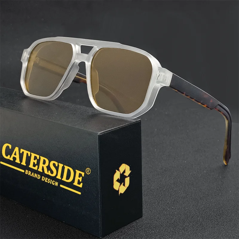 CATERSIDE Retro Punk Sunglasses Men Vintage Flat Top Double Bridges High Quality Sun Glasses Women Travel Party Festival Eyewear