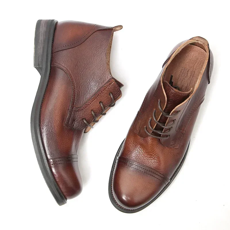 British Retro Handmade Men's Shoes High Top Genuine Leather Dress Formal Boots Luxury Designer Male Brogue Ankle Boots