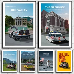 Retro Classic Movie Posters  Back to the Future  Ghostbusters Squad Car Wall Art for Room Living Room Decoration  Vintage Home D