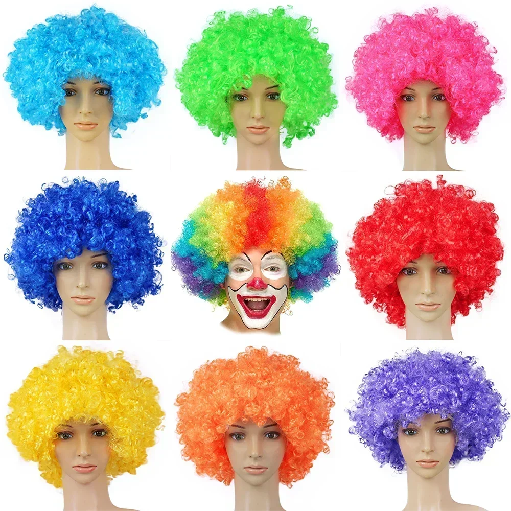 Colorful Bouffant Synthetic Curly Clown Wig Nose Cosplay Hair for Christmas New Year Adult Birthday Party Disco Kids Gift
