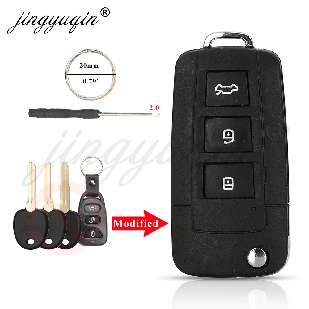 

jingyuqin 3/4BTN Modified Flip Remote Car Key Shell Case For Kia Sportage Soul Rio Hyundai Elantra Sonata Genesis HYN10 HYN14/R