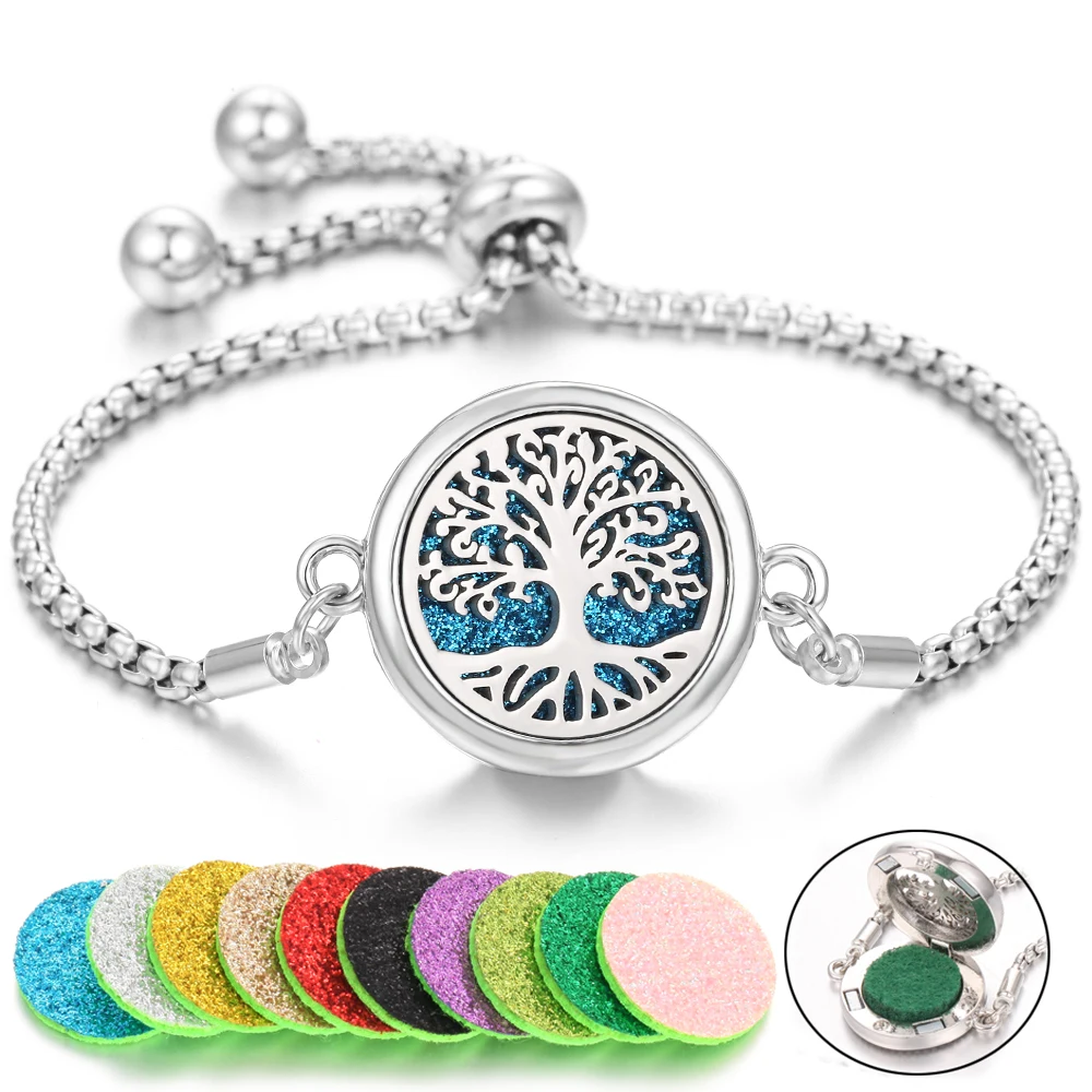 Tree of Life Aromatherapy Bracelet Perfume Essential Oil Diffuser Bracelet Lockets Charms Women Men DIY Aroma Diffuser Jewelry