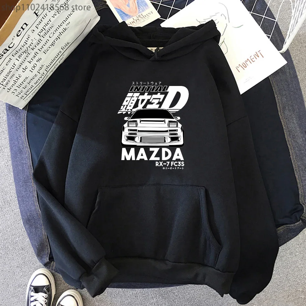 Initial D Hoodie for MAZDA RX-7 FC3S Print Hoodies Fashion Cool Graphic Sweatshirts Long Sleeve Men Harajuku Anime Y2k Sudaderas