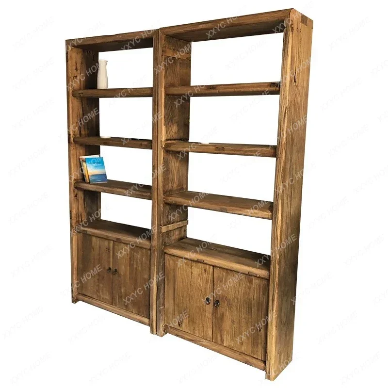 Retro Solid Wood Bookshelf Shelf Floor-to-ceiling Multi-functional Display Shelf