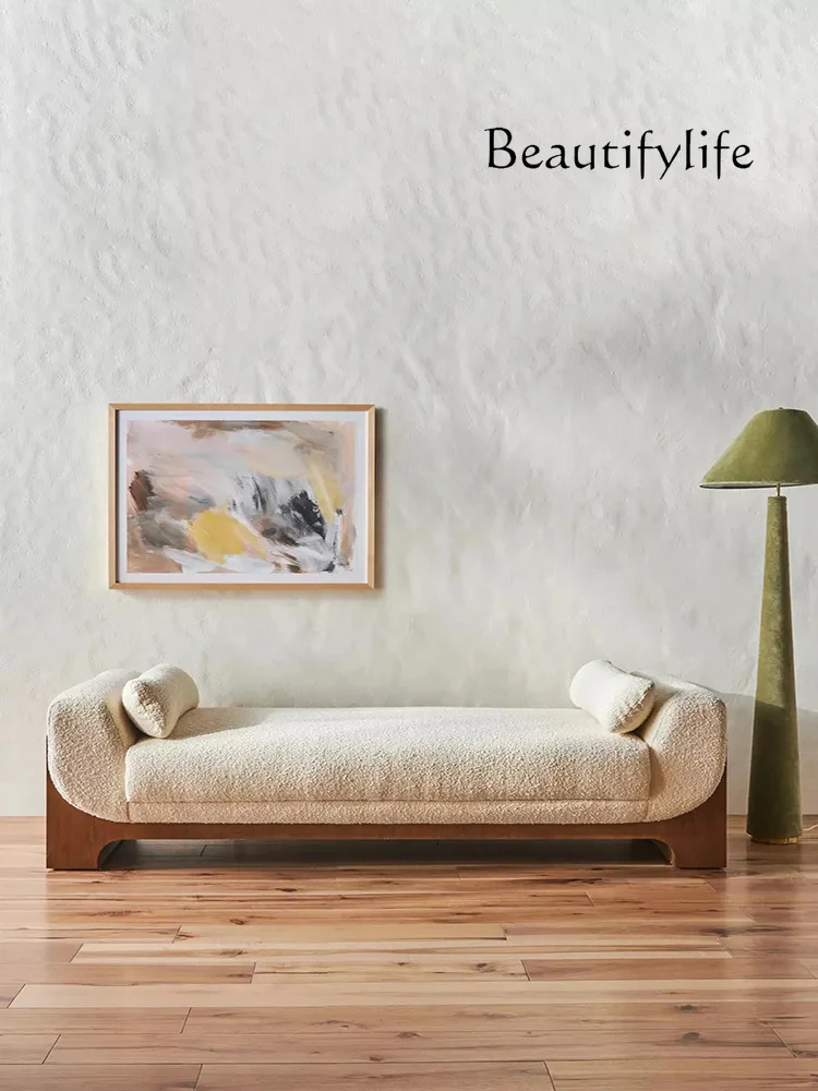 الشمال جميع الصلبة الخشب صوف الضأن النسيج السرير البراز الحد الأدنى كريم الأبيض بهو شقة صغيرة أريكة موبليس دي لا سالا #2