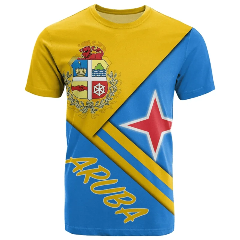 Aruba National Emblem Flag 3d Print T-Shirt New Fashion Netherlands Crew Neck Short Sleeve Tshirts For Men Clothing Streetwear