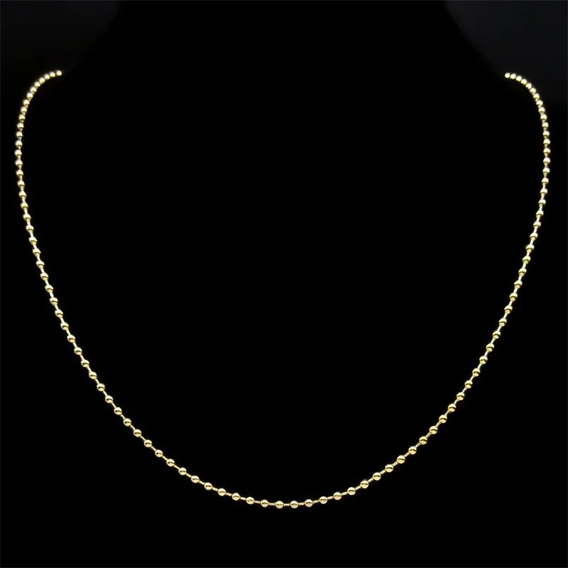 Länge 60 cm Kugelperlenkette Halskette für Damen Herren Edelstahl Gold Silber Schwarz Farbe Modeschmuck Accessoires Herstellung – Detail 6