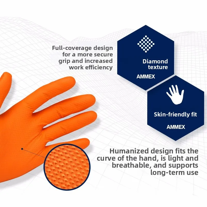 Luvas espessadas de nitrilo 50 peças, industriais, à prova d'água, à prova de óleo, ácido, alcaloide, resistente ao desgaste, proteção do trabalho de construção