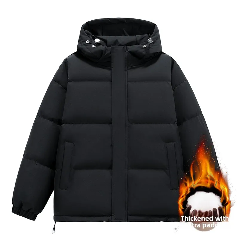 

Comfortable Casual Men's Winter Jacket Pure Color Oversized Hooded Bread Clothes Cotton Coat Versatile Youth Popular Daily Wear