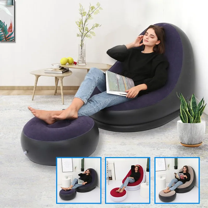 Home Portable Foldable Light Luxury Eco-friendly Recliner Set With Footrest Lazy Inflatable Sofa Divano Letto  Chaise Lounge