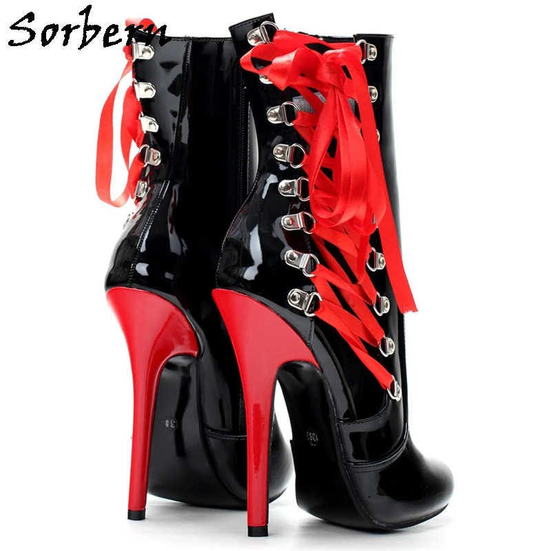 Sorbern Retro Ankle Boots Women Red Lace Up Burlesque Dancer Show Cosplay Short Booties High Heel Stilettos Size 36-46 Custom