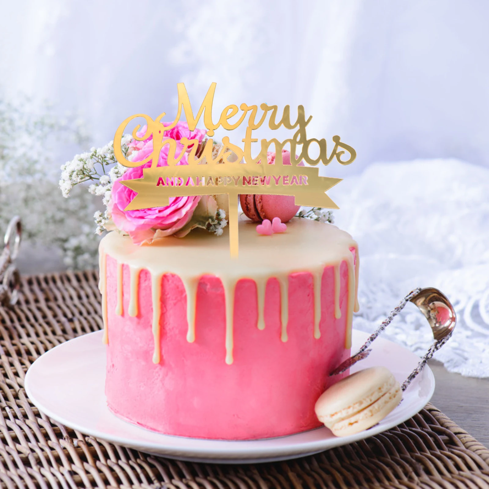 

Christmas Cake Decoration Acrylic Merry Topper Holiday Centerpiece Inserts Element Event