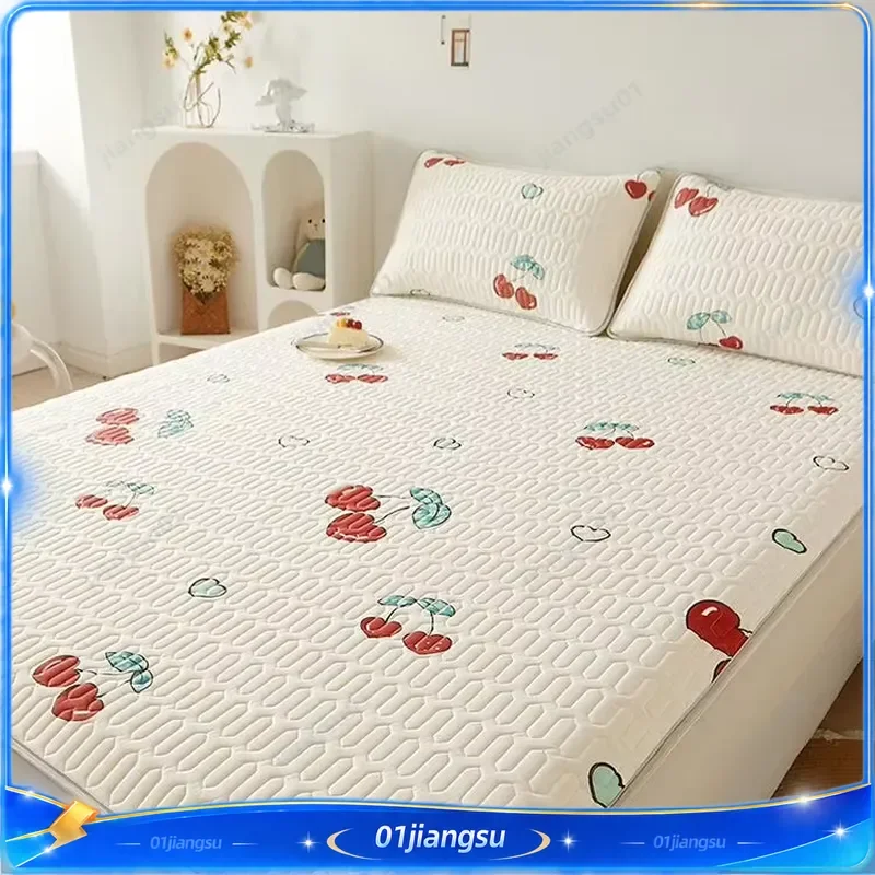 3 Piece Set Foldable Cooling Ice Silk Latex Mattress Pad Single Double Bed Mat for Student Dormitory Home Soft Breathable