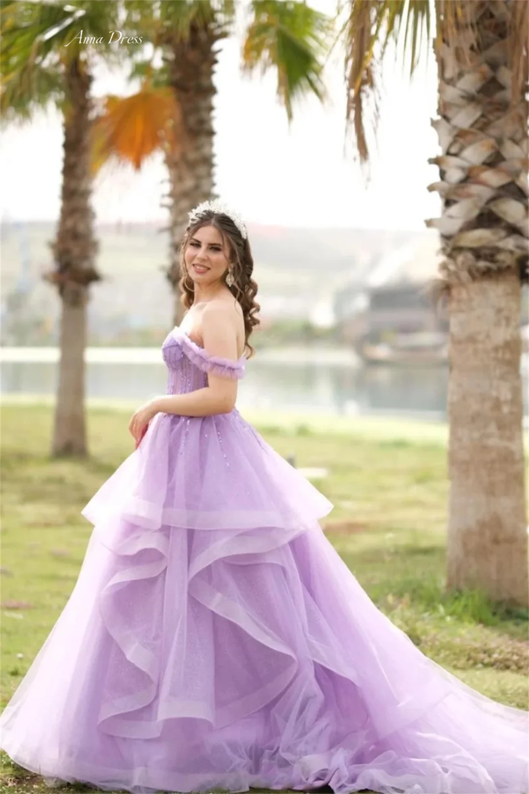 Anna Party Dresses Woman Shiny Embroidery Luxury Evening Dresses 2024 Women Custom Made Layered Formal Dress Line A Ball Gowns image 2